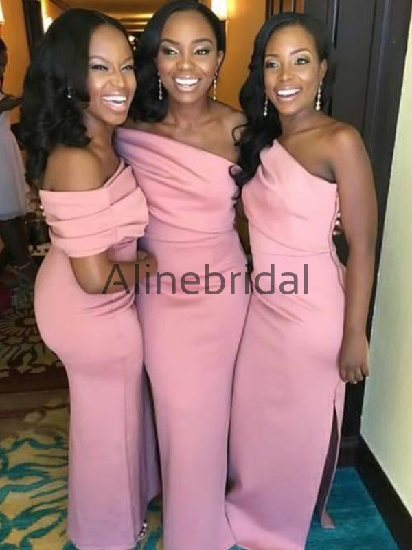 Mermaid One Shoulder Pink Elegant Formal Bridesmaid Dresses AB4244 AlineBridal Mermaid One Shoulder Pink Elegant Formal Bridesmaid Dresses AB4244 AlineBridal