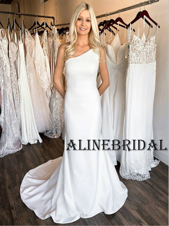 Simple Mermaid One Shoulder Satin Simple Wedding Dresses, WD1208