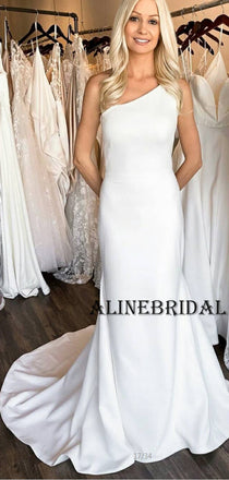 Simple Mermaid One Shoulder Satin Simple Wedding Dresses, WD1208