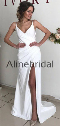 Mermaid Simple Ivory Backless Spaghetti-Straps Prom Dresses, PD1007