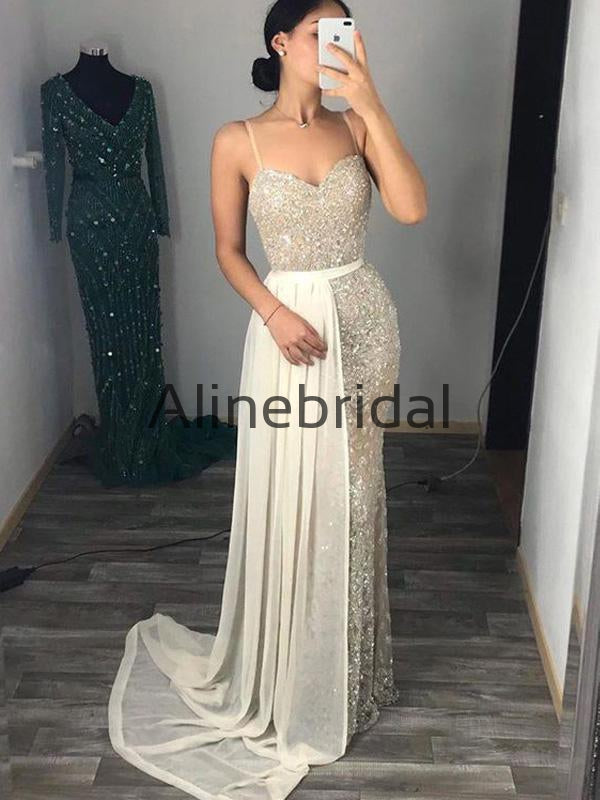 Mermaid Spaghetti Straps Sparkly Long Modest Sexy Prom Dresses PD1009