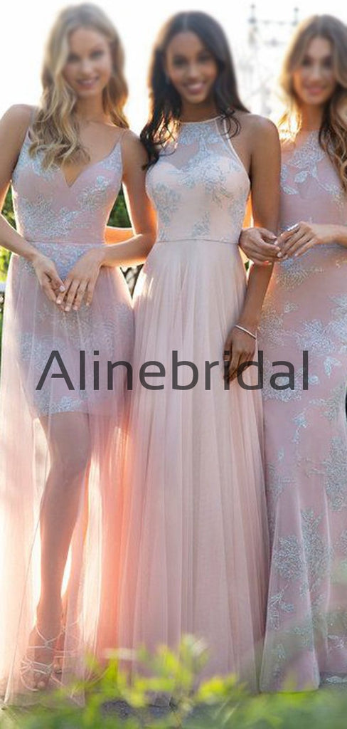 Mismatched Lace Chic Simple Modest Long Bridesmaid Dresses AB4214