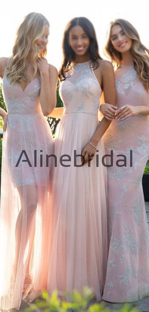 Mismatched Lace Chic Simple Modest Long Bridesmaid Dresses AB4214