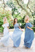 Mismatched Blue Chiffon Off Shoulder Boho Wedding Bridesmaid Dresses, AB4087