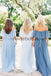 Mismatched Blue Chiffon Off Shoulder Boho Wedding Bridesmaid Dresses, AB4087