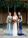 Mismatched Blue Tulle Sweetheart Long A-line Bridesmaid Dresses , AB1225