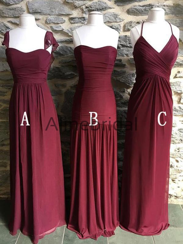 Mismatched Burgundy Chiffon Elegant Long Bridesmaid Dresses, AB4116