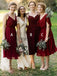 Mismatched Burgundy Chiffon Knee Length Bridesmaid Dresses, AB4115