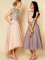 Mismatched Two Pieces Short Sleeve Sequins Tea Length Vintage High Low Unique Style Prom Dress, PD0022