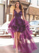 Mulberry Purple V-neck Lace Top A-line Organza High-low Cocktail Homecoming Dress, HD3046