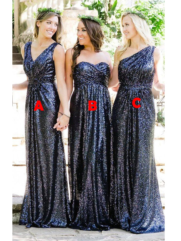 Navy Blue Sequin Sparkly Mermaid Bridesmaid Dresses AB4251