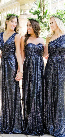 Navy Blue Sequin Sparkly Mermaid Bridesmaid Dresses AB4251