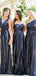 Navy Blue Sequin Sparkly Mermaid Bridesmaid Dresses AB4251