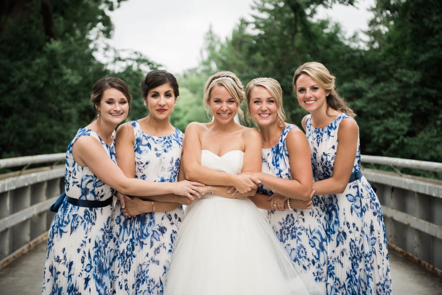 Navy floral bridesmaid dress hotsell