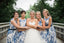 Navy Blue Floral Prints Round Neck Sleeveless Long Bridesmaid Dresses , AB1220