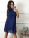 Navy Blue Lace Halter Sheath Knee Length Homecoming Dresses ,HD0060