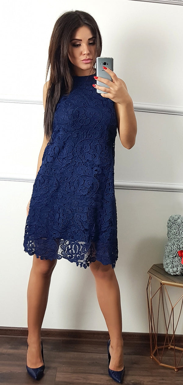 Navy Blue Lace Halter Sheath Knee Length Homecoming Dresses ,HD0060 AlineBridal Navy Blue Lace Halter Sheath Knee Length Homecoming Dresses ,HD0060 AlineBridal