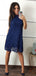 Navy Blue Lace Halter Sheath Knee Length Homecoming Dresses ,HD0060
