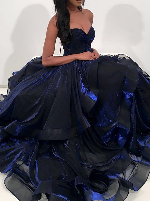 Navy Blue Organza Sweetheart Strapless Ball Gown Prom Gown Dresses ,PD AlineBridal Navy Blue Organza Sweetheart Strapless Ball Gown Prom Gown Dresses ,PD AlineBridal