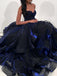 Navy Blue Organza Sweetheart Strapless Ball Gown Prom Gown Dresses ,PD00080