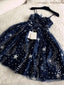 Navy Blue Shiny Star Painted Fashion Homecoming Dresses,HD0069