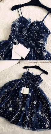 Navy Blue Shiny Star Painted Fashion Homecoming Dresses,HD0069