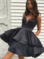 Navy Elastic Satin Beading Belt Strapless Homecoming Dresses ,HD0024