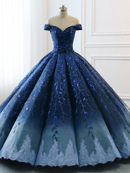 princess with navy blue dress Gorgeous Navy Blue Lace Applique Off Shoulder A-line Ball Gown-Lace-Up –  AlineBridal