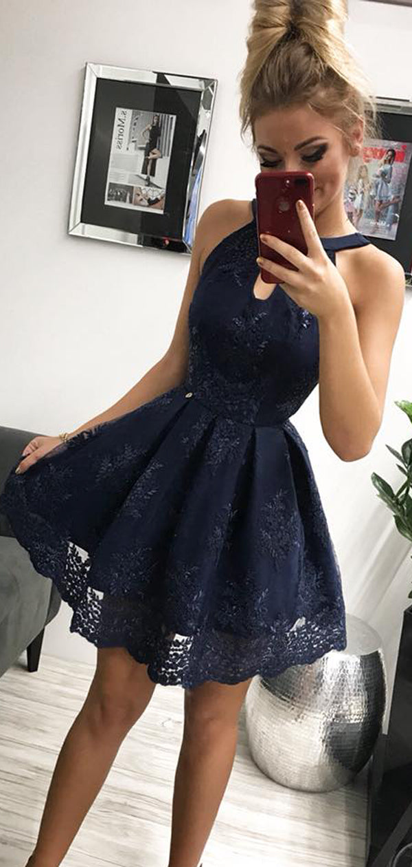 Navy blue lace halter dress 2025