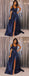 Navy Sequin One Shoulder A-line Shiny Long Prom Dresses,PD00341