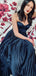 Navy Sweethart Spaghetti Strap A-line Ankle Length Prom Dresses ,PD00194