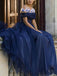 Navy Tulle Off Shoulder Fashion A-line Prom Dresses ,PD00193