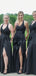 New Arrival A-line Black Side Slit Satin Long Formal Bridesmaid Dresses AB4221