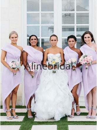 New Arrival One Shoulder Lilac Short Unique Bridesmaid Dresses AB4220