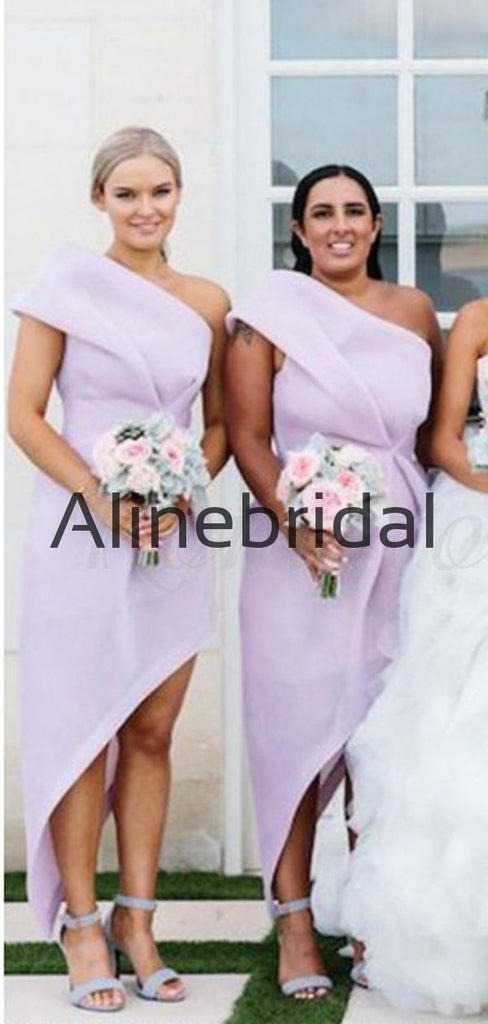 New Arrival One Shoulder Lilac Short Unique Bridesmaid Dresses AB4220