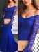 New Arrival Long Sleeve Royal Blue Lace Sexy Mermaid Cocktail Prom Gown Dress,PD0116