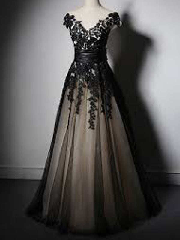 New Fashion Cap Sleeve With Black Lace Elegant Formal Party Prom Dresses. PD00260