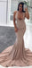 Nude Jersey Deep Scoop Neck Mermaid Train Formal Prom Dresses,PD00349