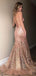 Nude Saprkly Lace Spaghetti Strap Backless Mermaid Prom Dresses.PD00256