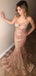 Nude Saprkly Lace Spaghetti Strap Backless Mermaid Prom Dresses.PD00256