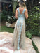 Nude Tulle Blue Applique A-line Sleeveless Charming Prom Dresses.PD00228