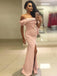 Off Shoulder Blush Pink Jersey Mermaid Slit Long Prom Dresses.PD00263