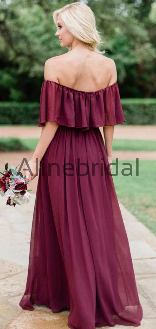 Burgundy chiffon discount bridesmaid dress