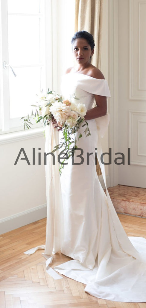Off Shoulder Elegant Simple Satin Mermaid With Bowknot Wedding Dresse, AB1528