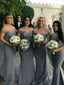 Off Shoulder Grey Lace Mermaid Long Bridesmaid Dresses , AB4017