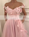 Off Shoulder Handmade Flower With Beads Pink Tulle Sweet Prom Dresses ,PD00100