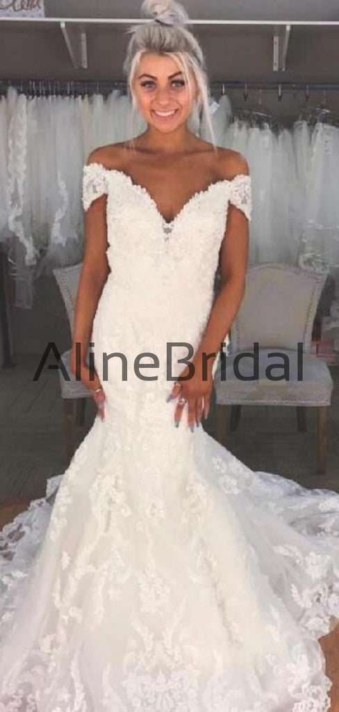 Off Shoulder Lace Mermaid Vintage Wedding Dresses  , AB1516