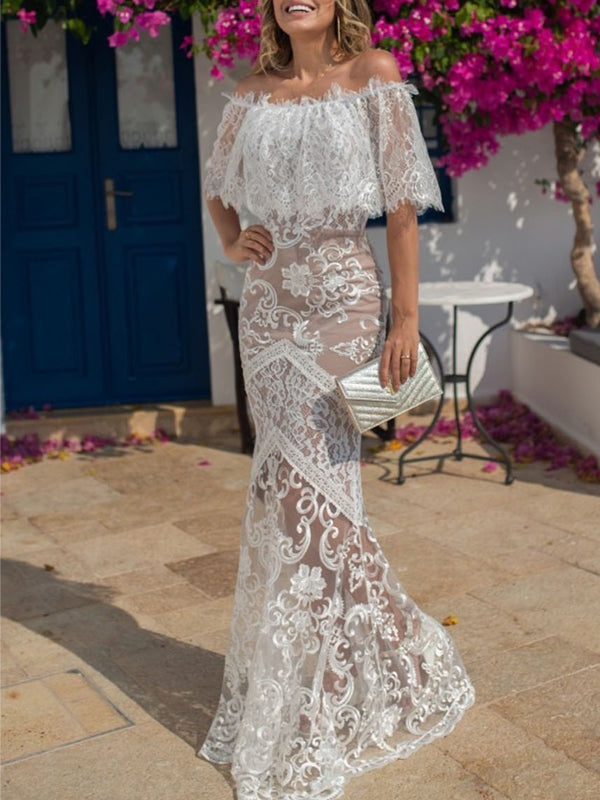 see through off the shoulder dress Off Shoulder Lace See Through Mermaid Charming Wedding Dresses, AB1540 –  AlineBridal