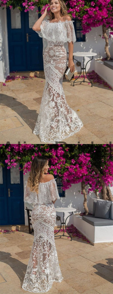 Off Shoulder Lace See Through Mermaid Charming Wedding Dresses, AB1540