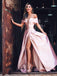 Off Shoulder Pink Satin Slit Charming Fashion Prom Dresses.PD00245